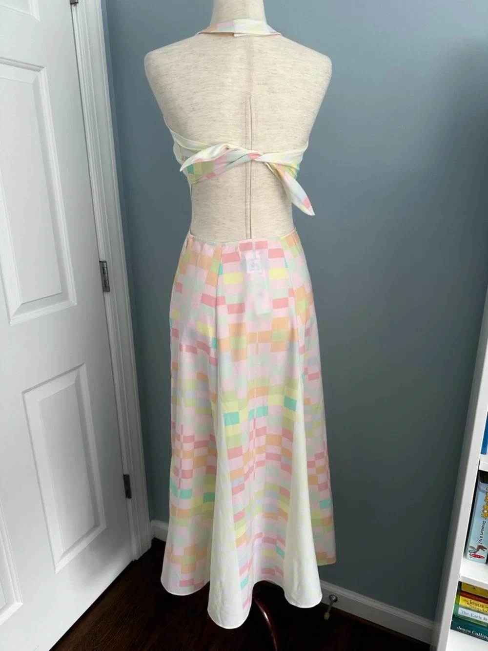 NWT Mara Hoffman Citrus Halter Maxi Dress Pink Orange Pastel Retro 80s Sz 4 - Picture 5 of 13